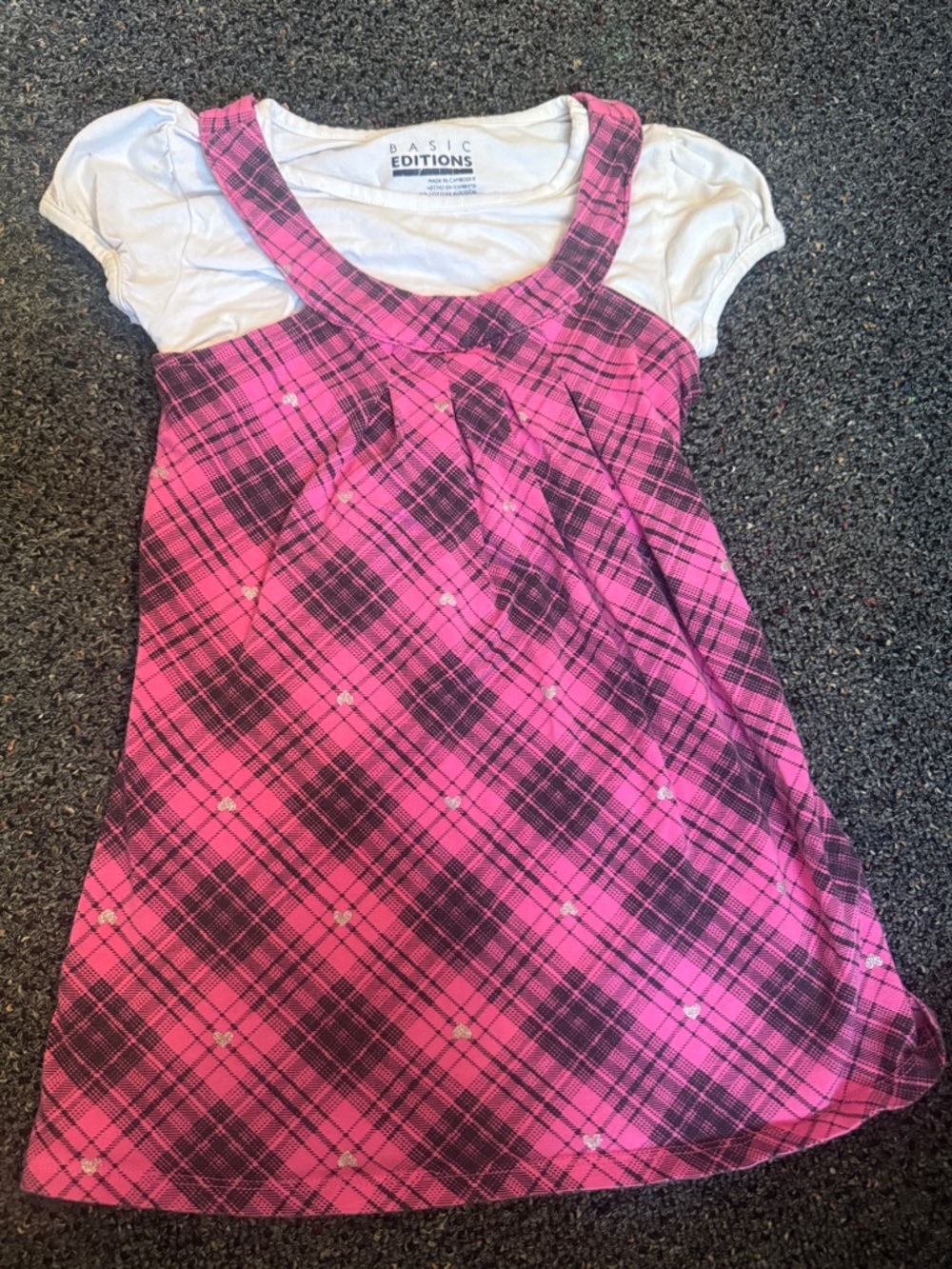 Vintage Basic Editions Pink Black Plaid Layered Pinafore Dress girls size 6